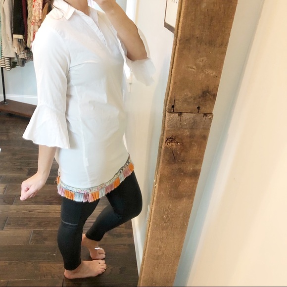 MoonKara medium bell sleeve fringe cotton tunic - Picture 3 of 7